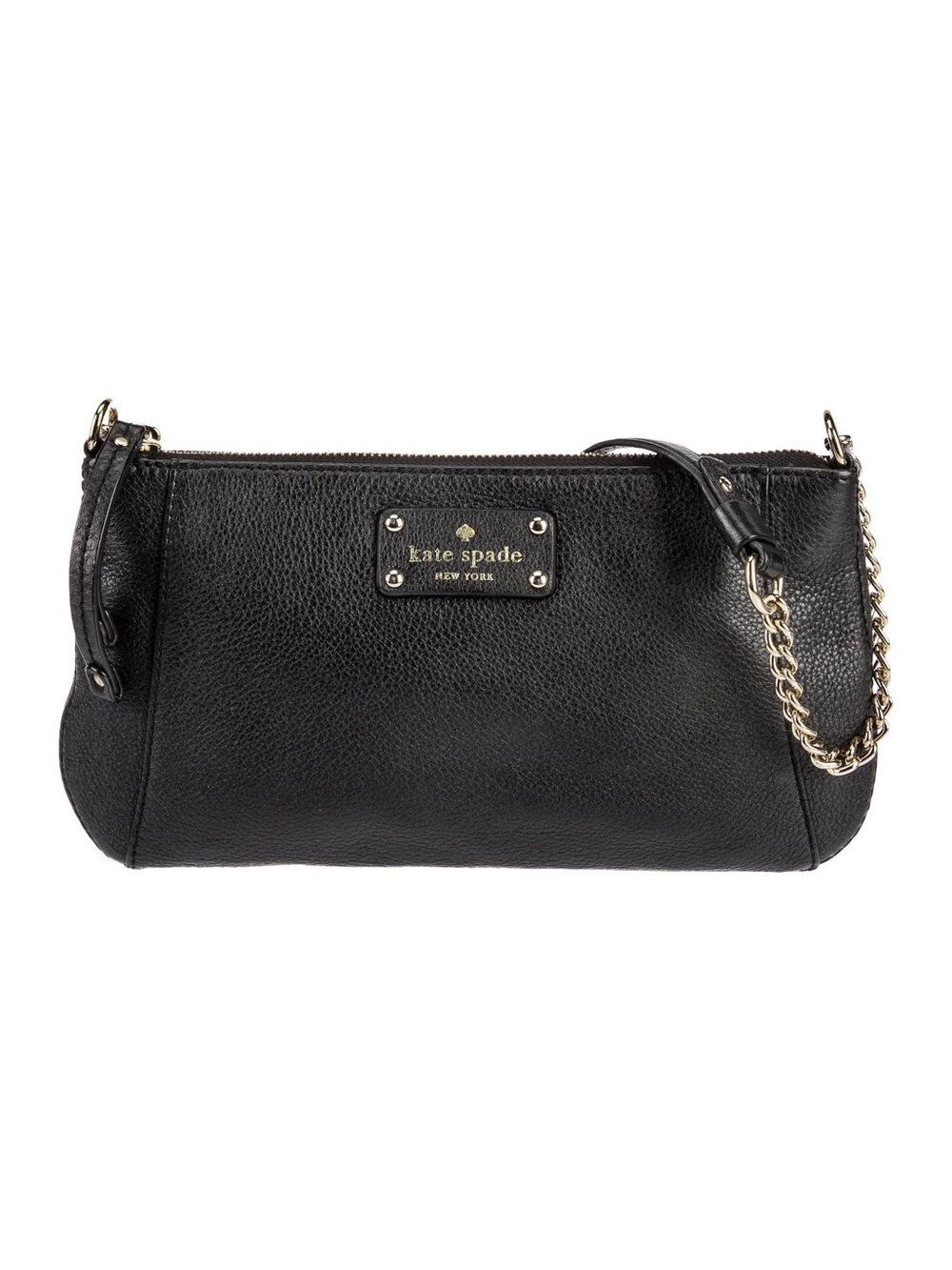KATE SPADE 10.5” Black Leather Shoulder Bag w Gold Chain